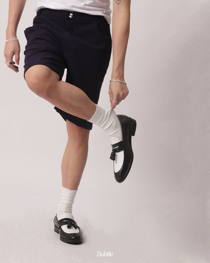 NAVY BLUE PLEATED TROUSER SHORTS