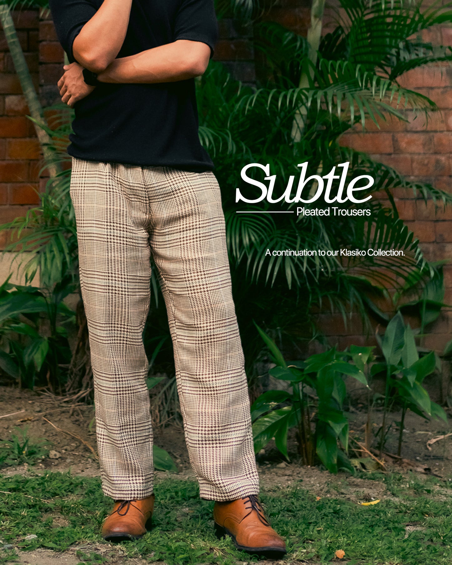 BROWN HOUNDSTOOTH PLAID TROUSER PANTS