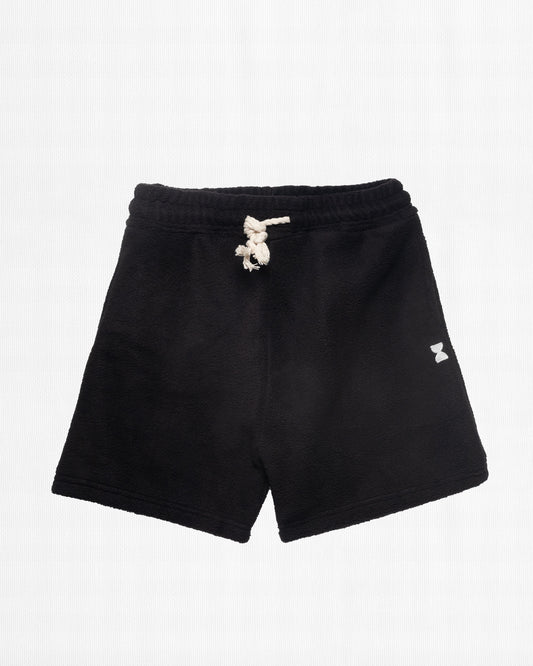 BLACK BRUSHED FLEECE LOUNGE SHORTS