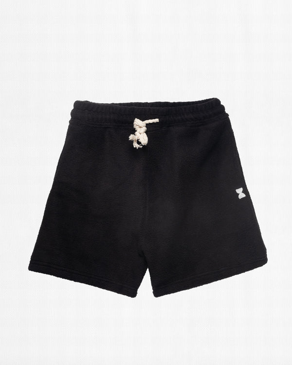 BLACK BRUSHED FLEECE LOUNGE SHORTS