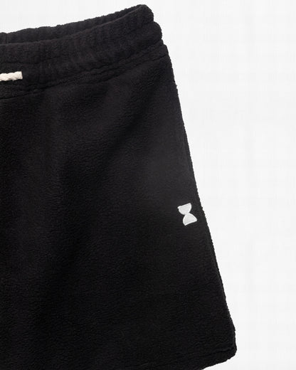 BLACK BRUSHED FLEECE LOUNGE SHORTS