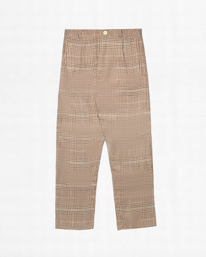 BROWN HOUNDSTOOTH PLAID TROUSER PANTS