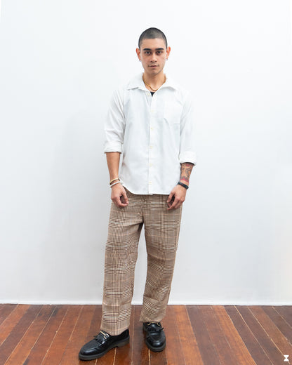 BROWN HOUNDSTOOTH PLAID TROUSER PANTS