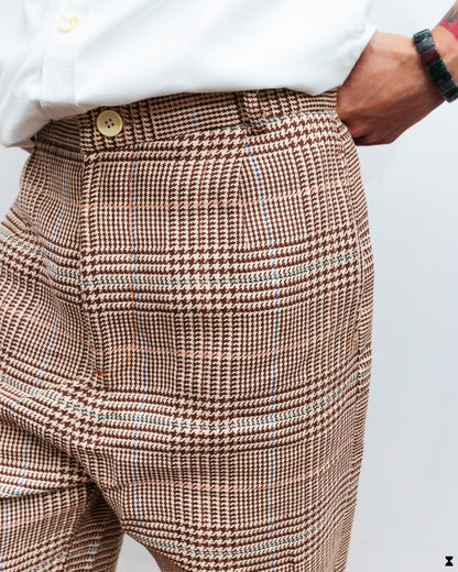BROWN HOUNDSTOOTH PLAID TROUSER PANTS