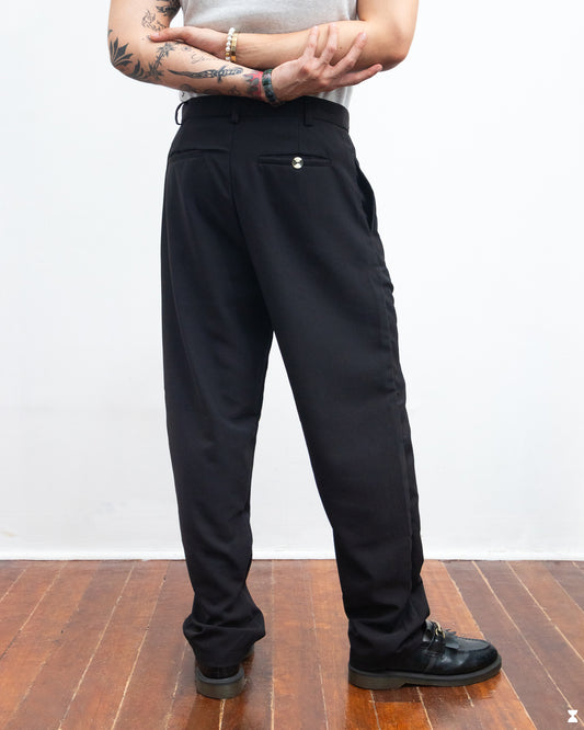 BLACK ON BLACK PINSTRIPE TROUSER PANTS